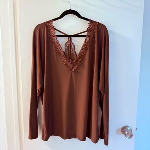 Daytrip Brown Lace Accent Blouse